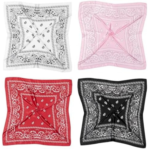 Conjunto de 4 lenços de cabeça femininos de 35 polegadas em cetim semelhante à seda, lenços de pescoço, bandanas quadradas para cabelo e para 1