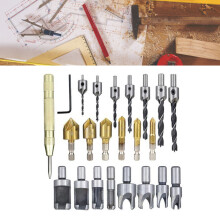 23-Piece Steel & Brass Drill Bit Set with Countersinks & Punch