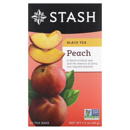 Stash Tea, Stash Tee, Schwarzer Tee, Pfirsich, 20 Teebeutel, 1,3 oz (38 g)