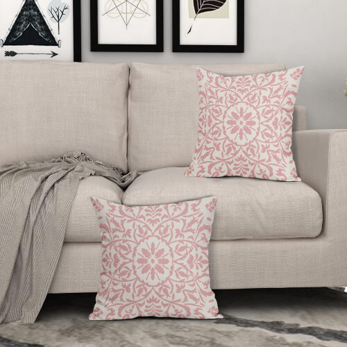Conjunto de 2 capas de almofada boho rosa claro em linho, 40x40cm (16x16 polegadas). 2