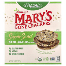 Mary's Gone Crackers, Biologische Super Zaden Crackers, Basil + Garlic, 4 oz (113 g)