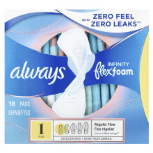 Always, Infinity Flex Foam s Křídlatými, Veľkosť 1, Pravidelný Prúd, Nezamiešaný, 18 Pádov