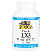 Natural Factors, Witamina D3, 25 mcg (1,000 IU), 90 Tabletek