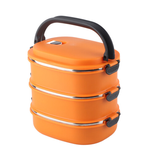 3-Layer Stainless Steel Bento Box – Orange 1