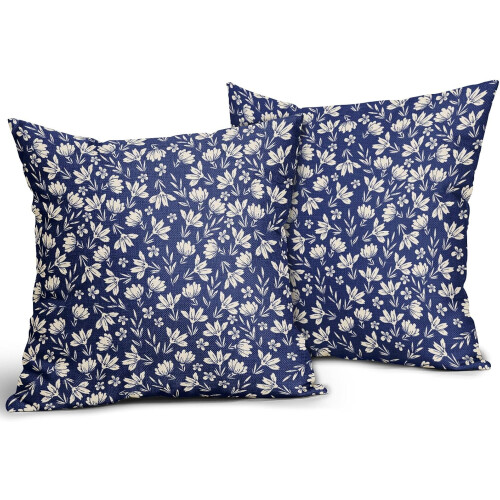 Μαξιλαροθήκες 18x18 σε χρώμα Navy Blue (2 τεμάχια), Vintage Floral Rustic Μαξιλαροθήκες για Καναπέ, 1
