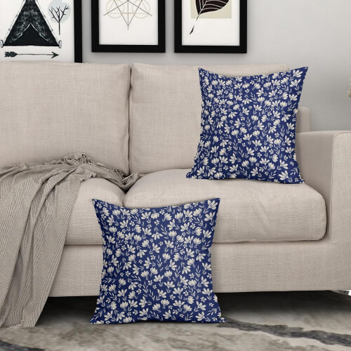 Μαξιλαροθήκες 18x18 σε χρώμα Navy Blue (2 τεμάχια), Vintage Floral Rustic Μαξιλαροθήκες για Καναπέ, 2