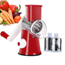 Rotary Cheese Grater Shredder, Speed Kitchen Manual Round Mandolin Slicer Grinder with 2 Drum Blades A