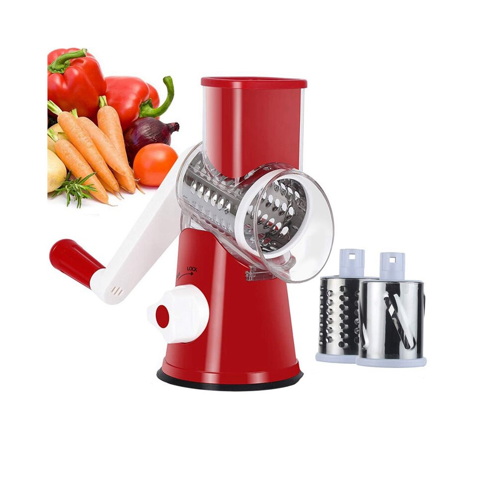 Rotary Cheese Grater Shredder, Speed Kitchen Manual Round Mandolin Slicer Grinder With 2 Drum Blades A 6031508763733