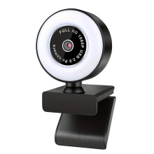 1080P FHD USB Webcam with Ring Light, Fixed Focus, 360 Rotation, Plug & for Streaming, Video Calls