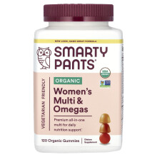 SmartyPants, Multivitamínico Orgánico para Mujeres y Omegas, Fresas, Limón Limón y Uva, 120 Gomas Orgánicas