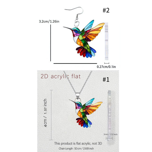 Hummingbird Pendant Earring Acrylic 1 Pair 2