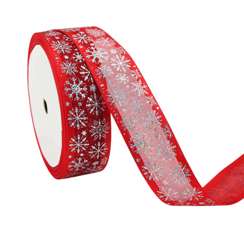 Weihnachtsschneeflockenband, 450 cm x 2,5 cm, rot, Polyester 1