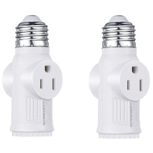 2 Pcs Light Socket to Plug Adapter,Convert E26 Light Socket to 3 Prong Outlet Adapter, Screw in Outlet for Lamp Sockets