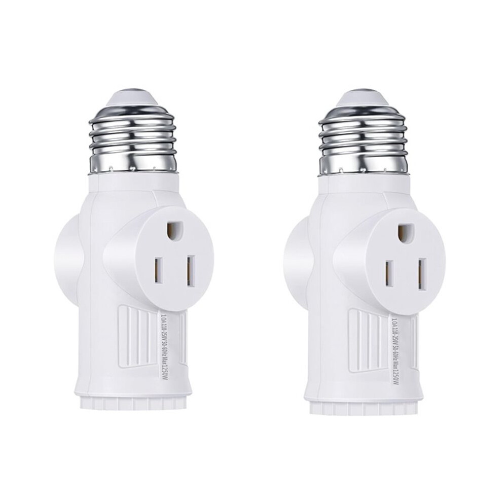 2 Pcs Light Socket To Plug Adapter,Convert E26 Light Socket To 3 Prong Outlet Adapter, Screw In Outlet For Lamp Sockets 6031515019199