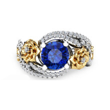 (7) Tone Fashion Two Silver Plated Rose Filed Sapphire Floral Wedding Ring