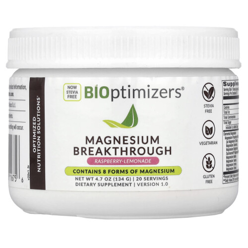 BIOptimizers, Magnesio Breakthrough, Raspberry-Lemonade, 4,7 oz (134 g)