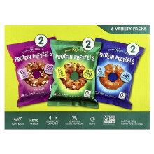 Crisp Power, Pretzéis de Proteína, Pacote de Variedade, 6 Pacotes, 1.75 oz (50 g) Cada