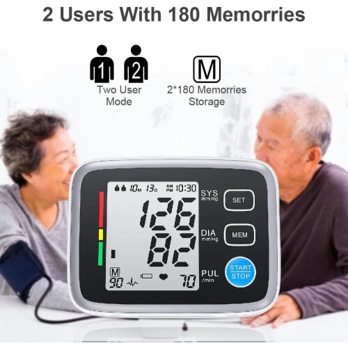 Πιεσόμετρο άνω βραχίονα με 2 περιχειρίδες, 180 Memory 2