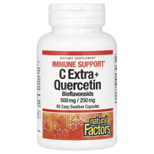 Natural Factors, C Extra + Kviertiini, 500 mg/ 250 mg, 60 Helppo Sylkeä Capsulia