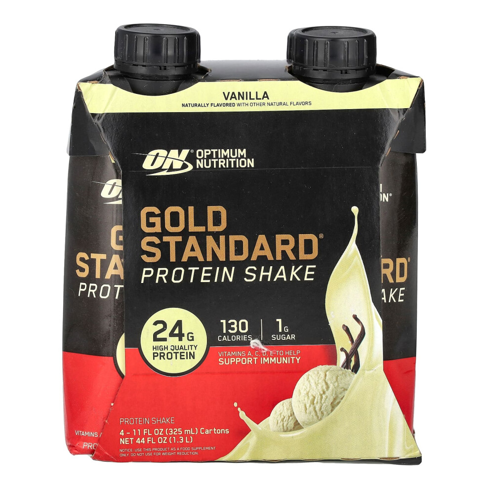 Optimum Nutrition , Gold Standard Protein Shake, Vanilla, 4 Cartons, 11 Fl Oz (325 Ml) Each