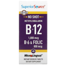 Superior Source, Metylocobalamina B-12, B-6 & Folic, 60 MikroLingual Instant Dissolve Tabletki