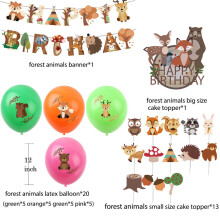 (35Pcs Set) Childrens Forest Animals Birthday Party Venue Decoration Supplies Flag Pull Set