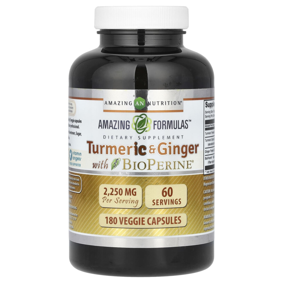Amazing Nutrition , Turmeric & Ginger With Bioperine, 2,250 Mg 180 Veggie Capsules (750 Mg Per Capsule)
