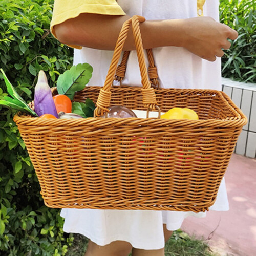 Wicker Basket Gift Baskets Empty Square Woven Picnic Basket Easter Candy Basket 2