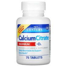 21st Century, Calcium Citraat + D3 Maximum, 75 Tabletten