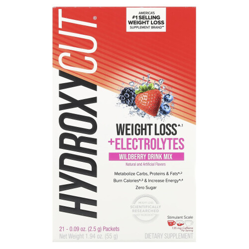 Hydroxycut, Ποτό Μείωσης Βάρους + Ηλεκτρολυτών, Wildberry, 21 Πακέτα, 0.09 oz (2.5 g) Κάθε