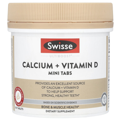 Swisse, Ultiboost, Kalsium + Vitamiini D Mini Tabit, 300 Tabletti