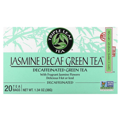 Triple Leaf Tea, Jasmin Decaf Grøn Te, 20 Tebæger, 1,34 oz (38 g)