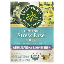 Traditional Medicinals, Organic Stress Ease Calm, Ashwagandha & Honeybush, Caffeine Free, 16 Płatki Herbaty, 0,85 oz (24 g)