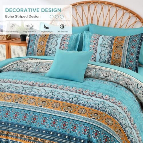 Boho Comforter Set Microfiber 8-Piece Teal Yellow 1