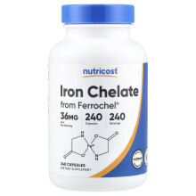 Nutricost, Chelat de Fier din Ferrochel, 36 mg, 240 Capsule