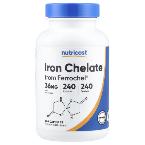 Nutricost, Iron Chelate From Ferrochel, 36 mg, 240 Φύλλα