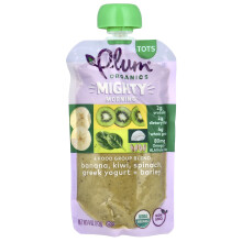 Plum Organics, Mäktig Mornning, 4 Näringsgrupp Bländ, Tots, Banan, Kiwi, Spinach, Grekisk Yogurt + Byggnad, 4 oz (113 g)