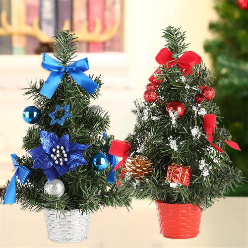 Royal Blue Mini Christmas Tree with Ornaments 12 inch 1