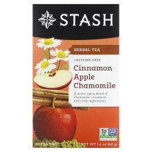 Stash Tea, Zielona Herbatka, Cynamon Jabłko Kamomila, Bez Kofeiny, 20 Sączek Herbaty, 1.4 oz (40 g)