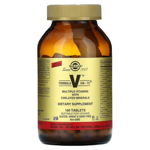 Solgar Solgar, Formula V, VM-75, Multiple Vitamins with Chelated Minerals, 180 Tablets