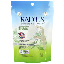 RADIUS, EcoClean Floss Picks, Pepermunt, 50 Compostabele Floss Picks