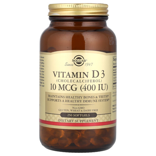 Solgar Solgar, Vitamiini D3, 10 mcg (400 IU), 250 Pehmolevyä