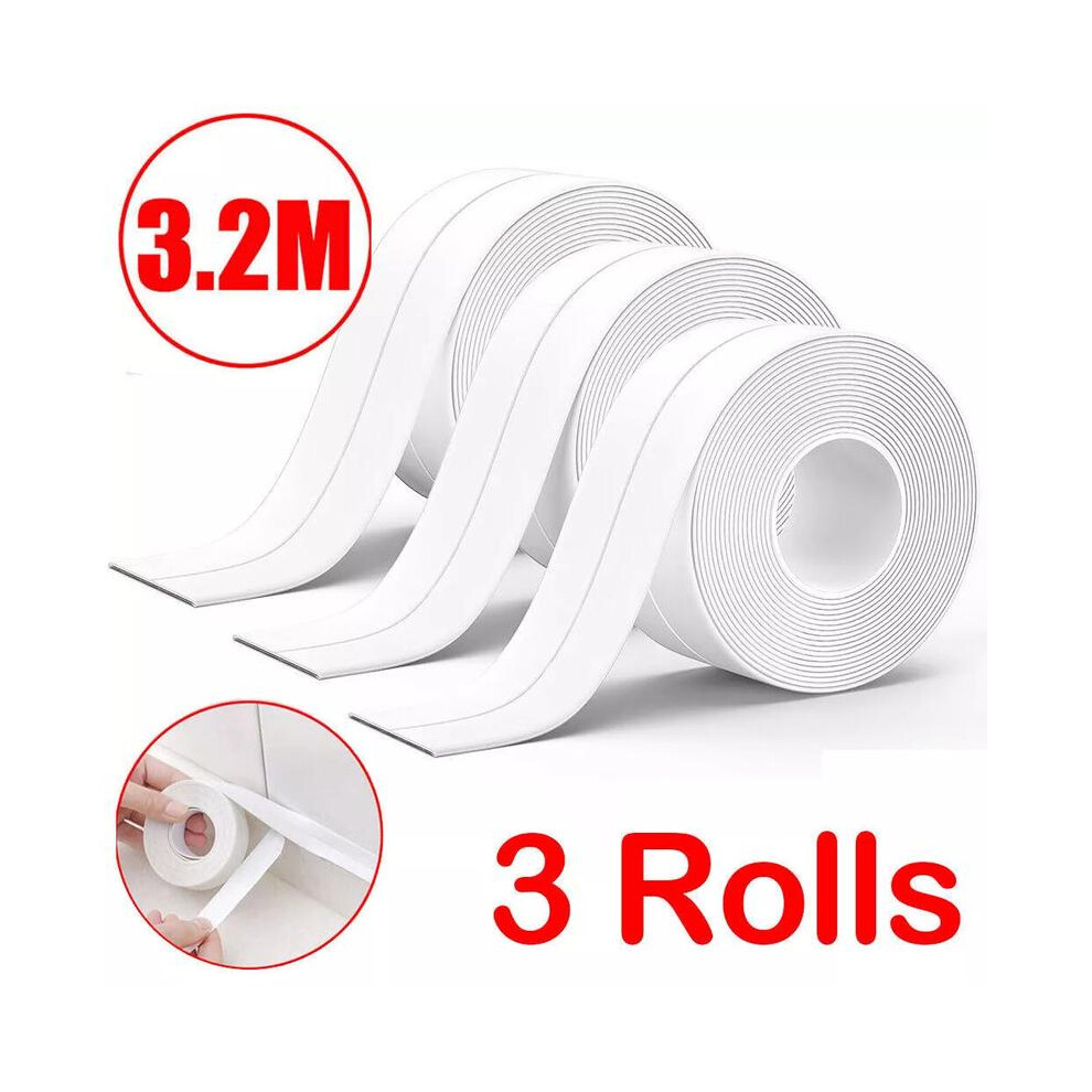 (3 Rolls) Bath Sealant Strip,11ft Self Adhesive Caulk Strip Sealant Tape for Kitchen, Bathroom, Toilet, Wall Corner with Sealing
