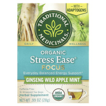 Traditional Medicinals, Estresse Orgânico Alívio Foco, Gengibre Maçã Menta, Sem Caféina, 16 Sacos de Chá Embalados, 0,99 oz (28 g)