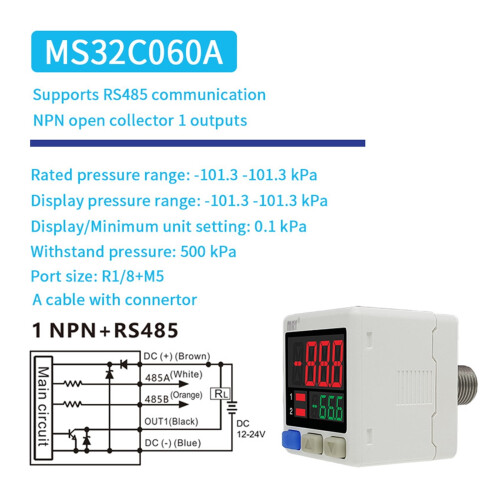 MS32Digital trykafbryder med RS485, -0,101–1,000 MPa 1