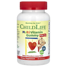 ChildLife Essentials, Wielowitaminowy Guma, Bez Cukru, Naturalny Truskawkowo-Słodki, 90 Guma
