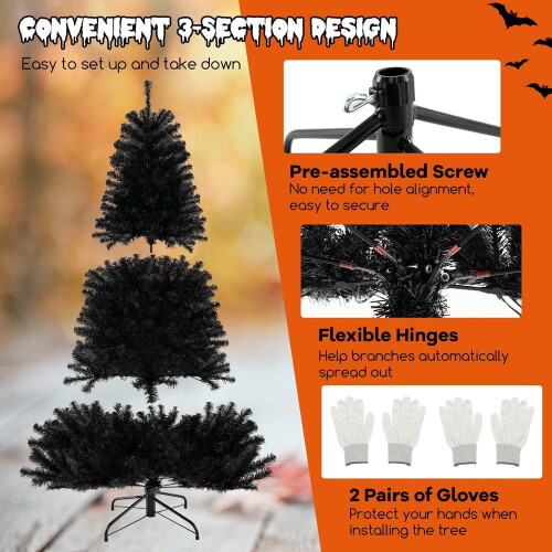 7ft Black Artificial Christmas Tree with Lights 1