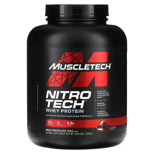 Muscletech Μιούσουλ Τεχν, NitroTech, Whey Πεπτίδια, Γάλα Καραμέλα, 4 lbs (1.81 kg)