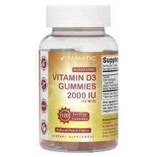 Vitamatic, Gomas de Vitamina D3, Sabor Natural de Durazno, 2,000 IU (50 mcg), 120 Gomas
