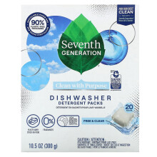 Seventh Generation, Diskmaskin Detergent Pak, Fri & Klart, Parfumfri, 20 Pak, 10,5 oz (300 g)
